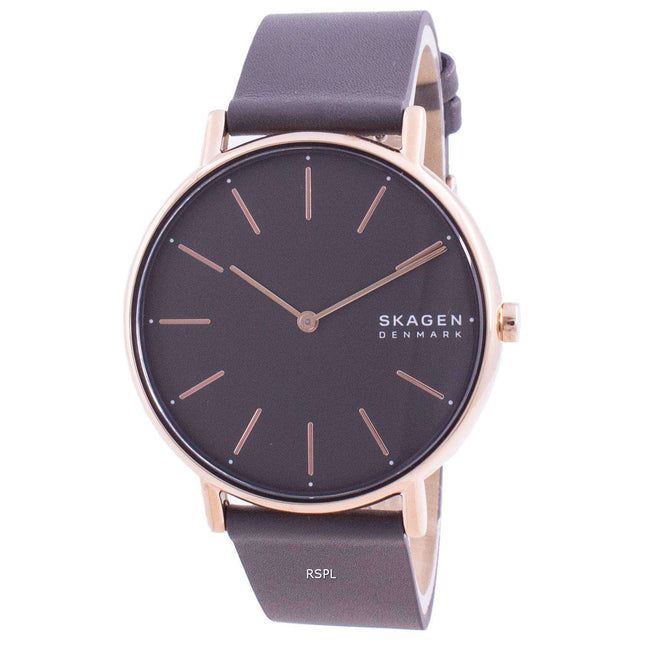 Skagen Signatur Grey Dial Charcoal Leather Strap Quartz SKW2794 Women's Watch