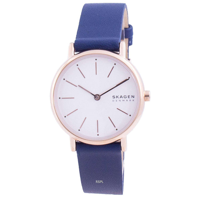 Skagen Signatur White Dial Blue Leather Strap Quartz SKW2838 Women's Watch