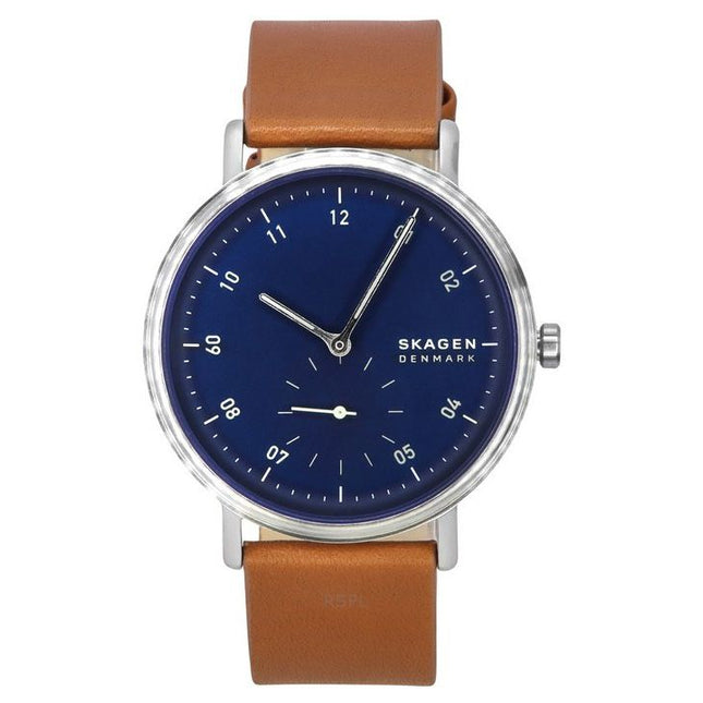 Skagen Kuppel Brown Leather Strap Blue Dial Quartz SKW6888 Men's Watch