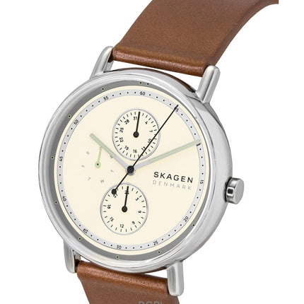 Skagen Signatur Leather Strap Multifunction Cream Dial Quartz SKW6942 Men's Watch