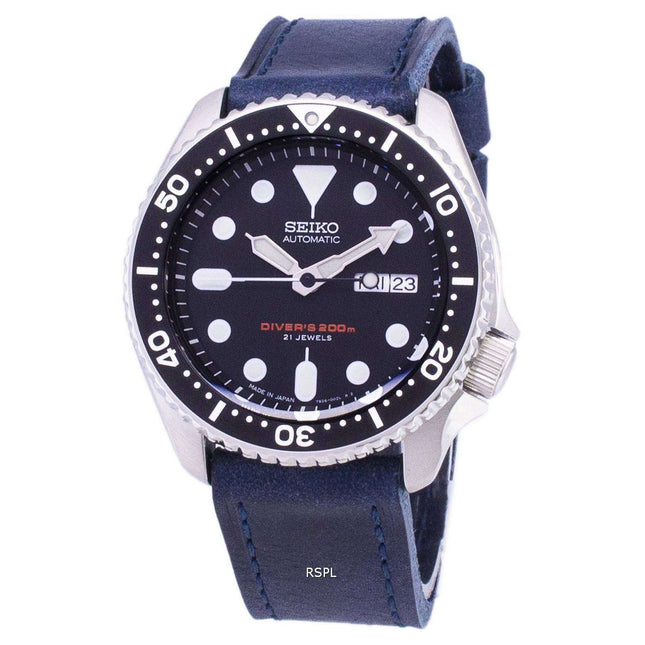 Seiko Automatic SKX007J1-LS13 Diver's 200M Japan Made Blue Leather Strap Men's Watch