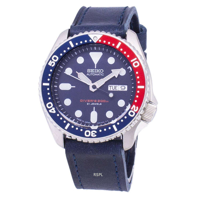 Seiko Automatic SKX009J1-LS13 Diver's 200M Dark Blue Leather Strap Men's Watch
