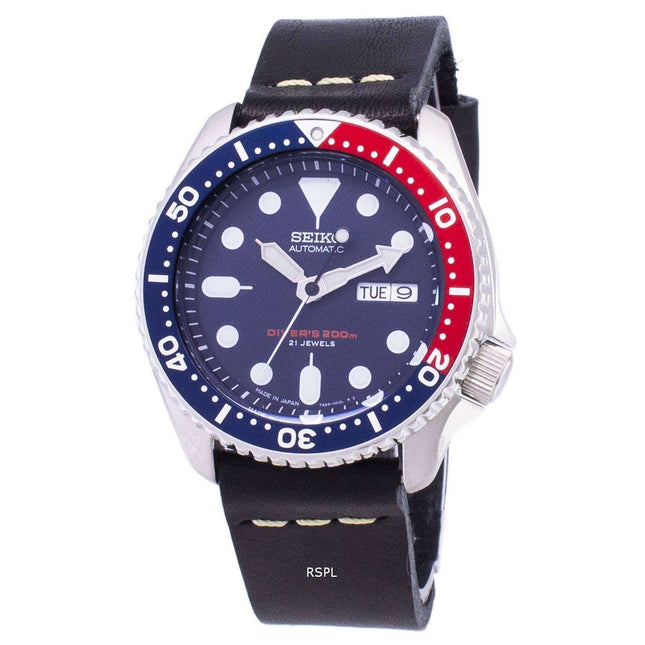 Seiko Automatic SKX009J1-LS14 Diver's 200M Japan Made Black Leather Strap Men's Watch