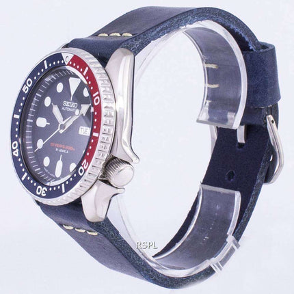 Seiko Automatic SKX009J1-LS15 Diver's 200M Dark Blue Leather Strap Men's Watch