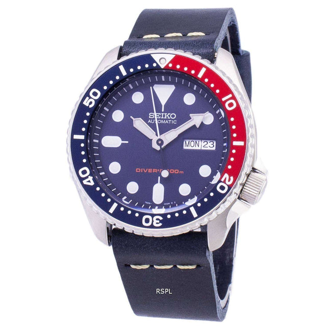 Seiko Automatic SKX009K1-LS15 Diver's 200M Dark Blue Leather Strap Men's Watch