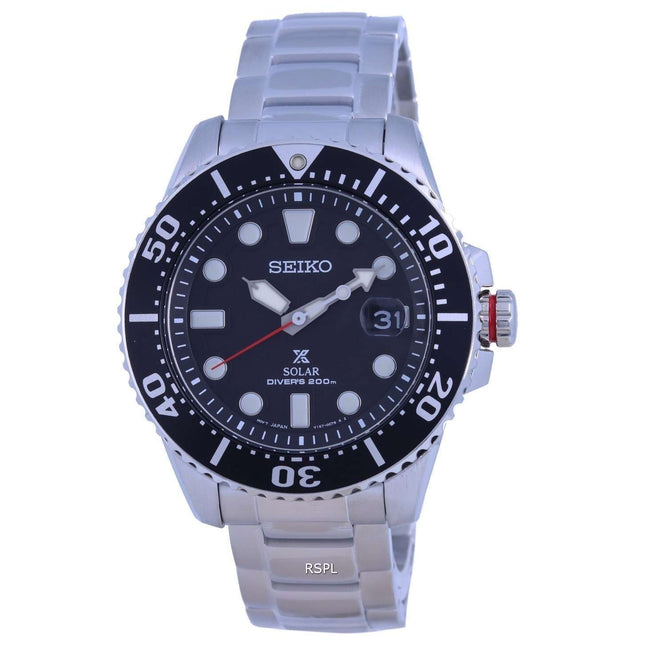 Seiko Prospex Padi Black Dial Stainless Steel Solar Divers SNE551 SNE551P1 SNE551P 200M Mens Watch
