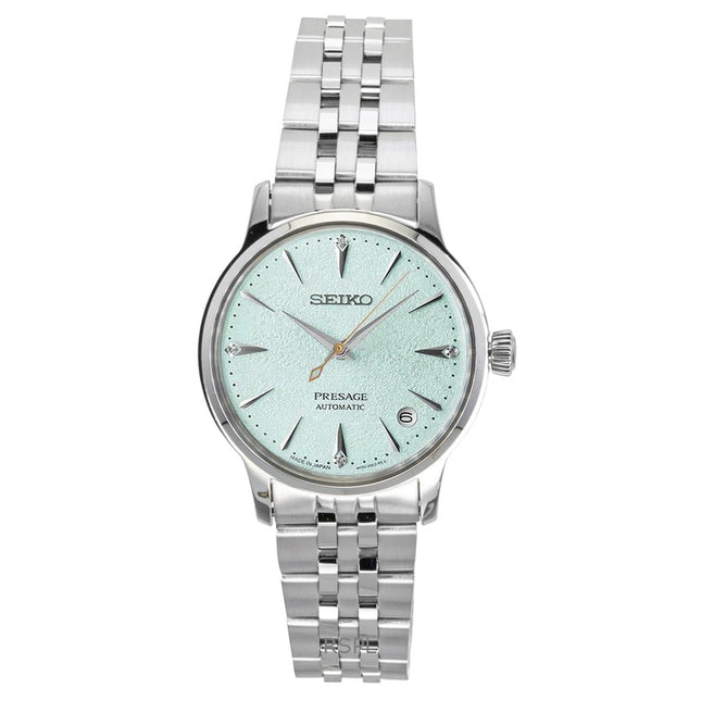 Seiko Presage Cocktail Diamond Accents Stainless Steel Mint Green Dial Automatic SRPL63J1 Women's Watch