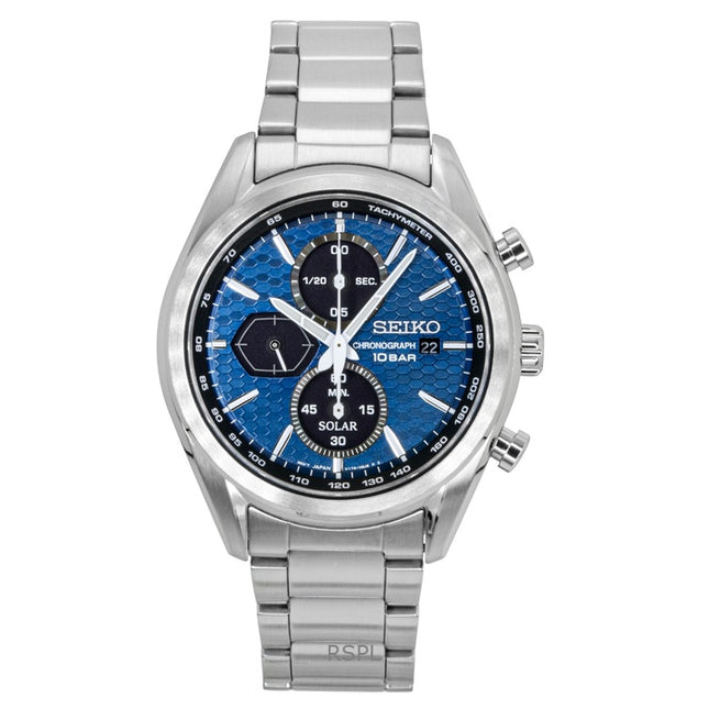 Seiko Chronograph Stainless Steel Blue Dial Solar SSC801P1 100M Men's Watch