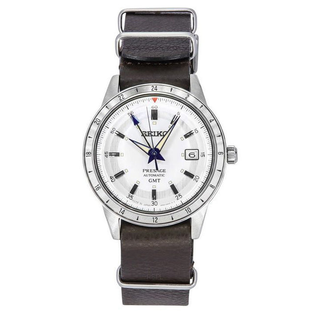 Seiko Presage Style60's GMT 110th Anniversary Limited Editions Leather Strap White Dial Automatic SSK015J1 Men's Watch
