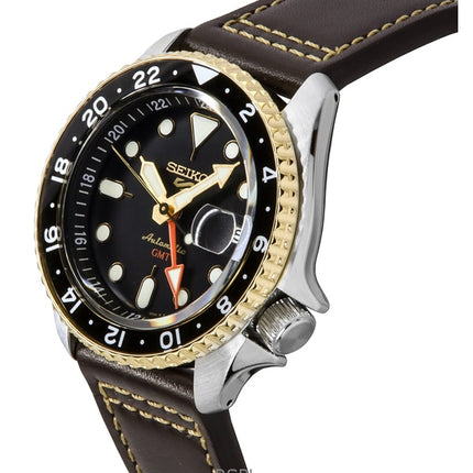 Seiko 5 Sports SKX GMT Leather Strap Brown Dial Automatic SSK036K1 100M Men's Watch