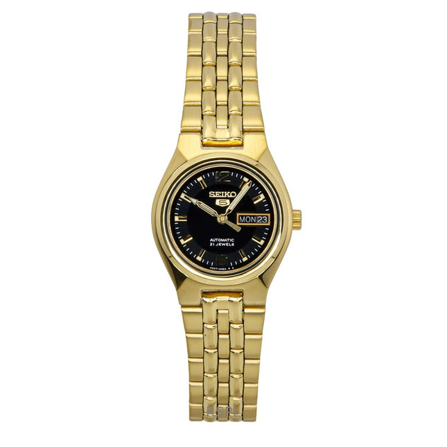 Seiko 5 Gold Tone Stainless Steel Black Dial Automatic SYMK38K1 Women's Watch