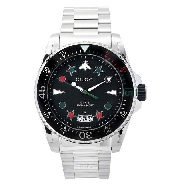 Gucci Dive Stainless Steel Black Dial Quartz Diver's YA136221 200M Men's Watch