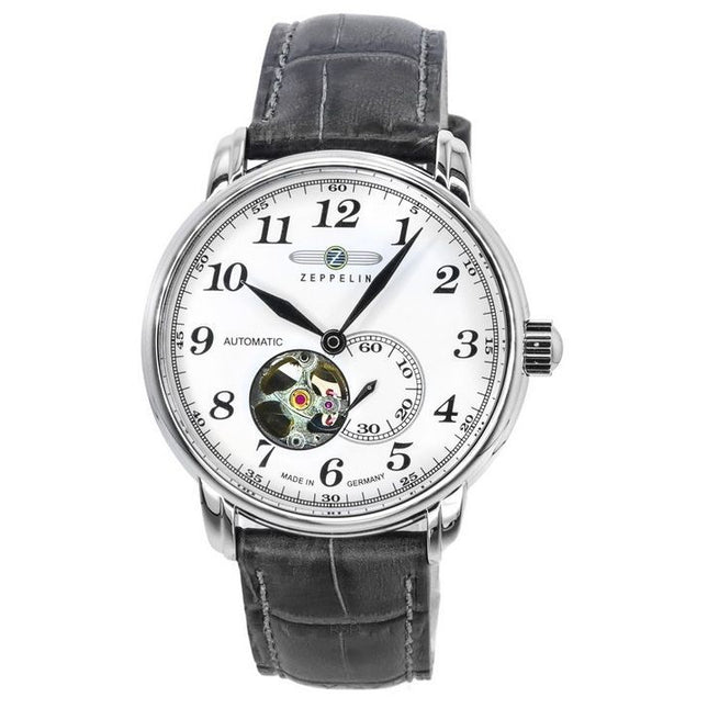 Zeppelin LZ127 Graf Leather Strap White Open Heart Dial Automatic 76661 Men's Watch