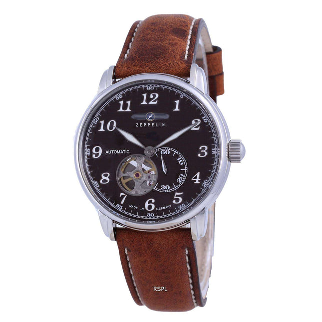 Zeppelin LZ127 Graf Open Heart Leather Automatic 7666-4 76664 Men's Watch