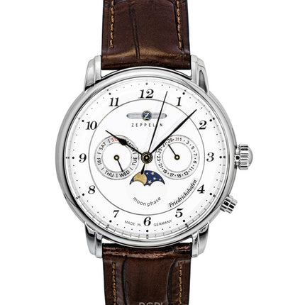 Zeppelin Friedrichshafen Brown Leather Strap White Dial Quartz 85361 Men's Watch
