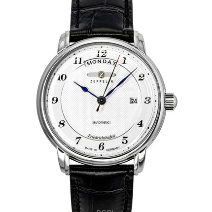 Zeppelin Friedrichshafen Black Leather Strap Silver Dial Automatic 85624 Men's Watch