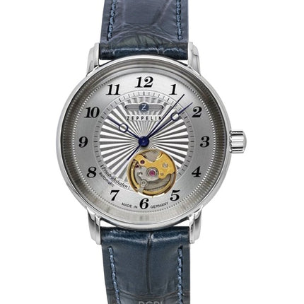 Zeppelin Friedrichshafen Leather Strap Open Heart Silver Dial Automatic 85671 Men's Watch