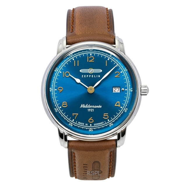 Zeppelin 100 Jahre Mediterranee Leather Strap Blue Dial Quartz 96403 Men's Watch