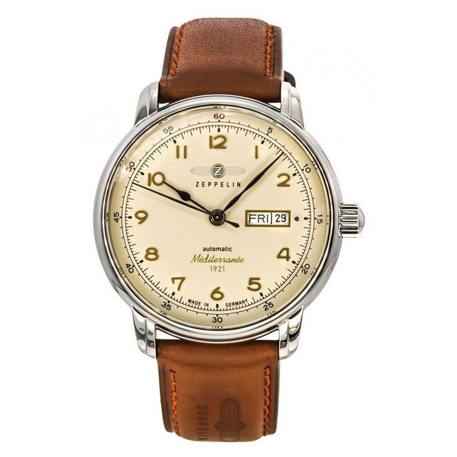 Zeppelin Mediterranee 1921 Leather Strap Beige Dial Automatic 96645 Men's Watch