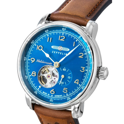 Zeppelin Mediterranee Leather Strap Open Heart Blue Dial Automatic 96663 Men's watch