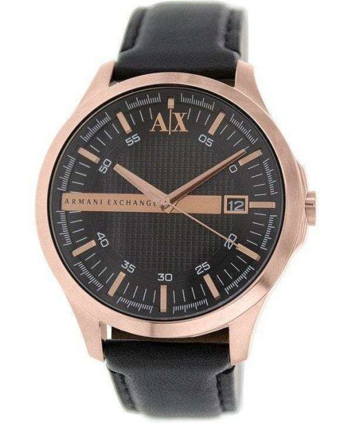 Armani Exchange Rose Gold Black Dial Leather Strap AX2129 Mens Watch