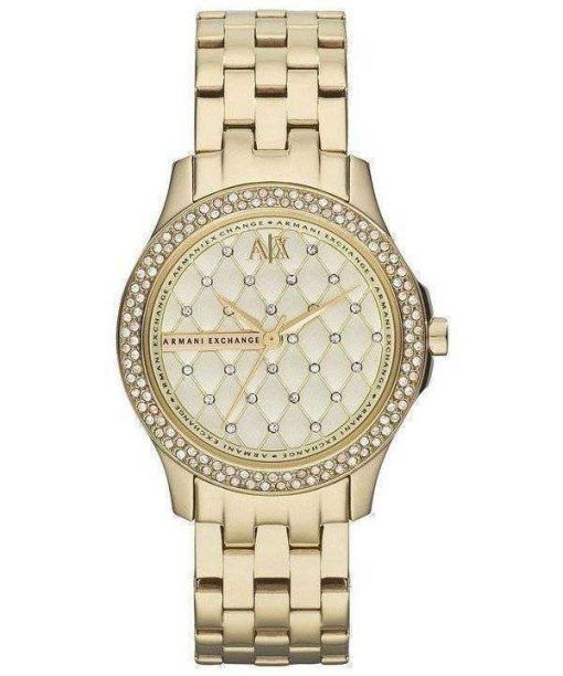 Armani Exchange Lady Hampton Champagne Quilted Dial Cyrstals AX5216 Womens Watch