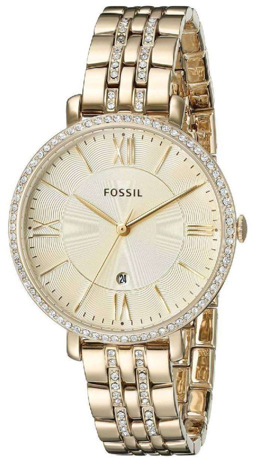 Fossil Jacqueline Champagne Dial Gold-Tone Crystals Embellished ES3547 Womens Watch