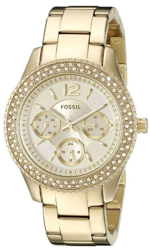 Fossil Stella Multi-Function Crystals Champagne Dial Gold-Tone ES3589 Womens Watch