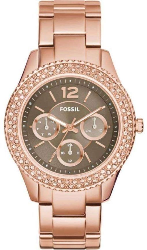 Fossil Stella Taupe Dial Crystals Multifunction Rose Gold-Tone ES3863 Womens Watch