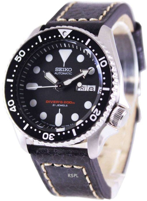 Seiko Automatic Diver's Black Leather SKX007J1-var-LS2 200M Mens Watch