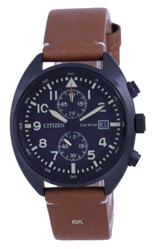 Citizen Chronograph Black Dial Leather Eco-Drive CA7045-14E 100M Mens Watch