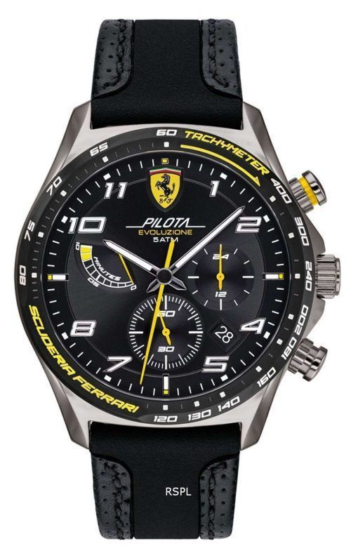 Ferrari Scuderia Pilota Evo Chronograph Leather Strap Quartz 0830718 Mens Watch