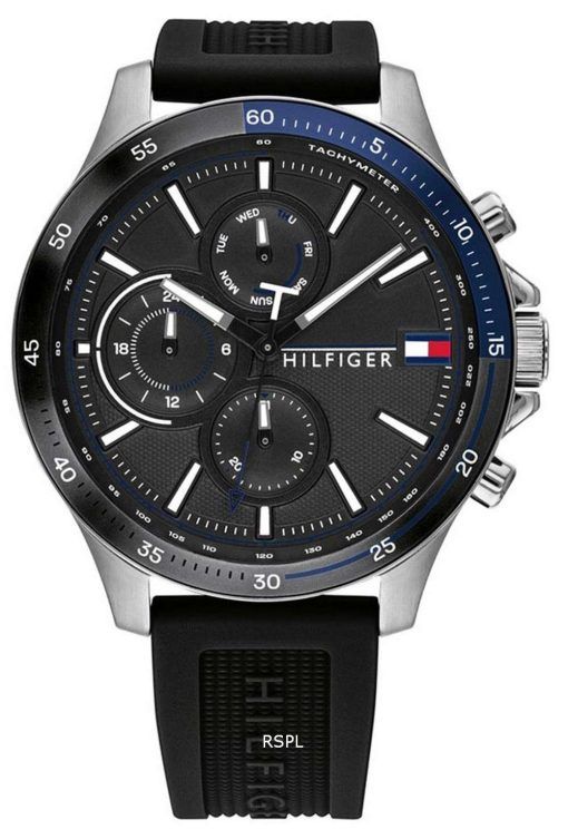 Tommy Hilfiger Bank Black Dial Silicon Strap 1791724 Mens Watch