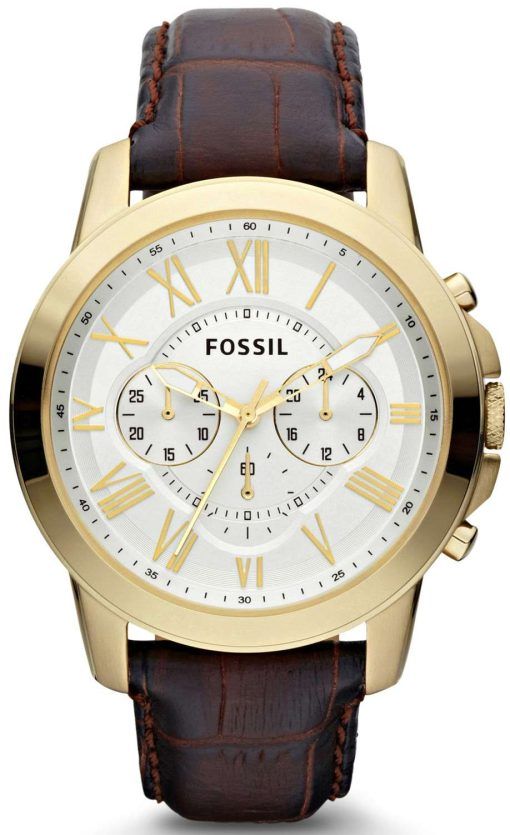 Fossil Grant Chronograph Brown Croco-Embossed Leather Strap FS4767 Mens Watch