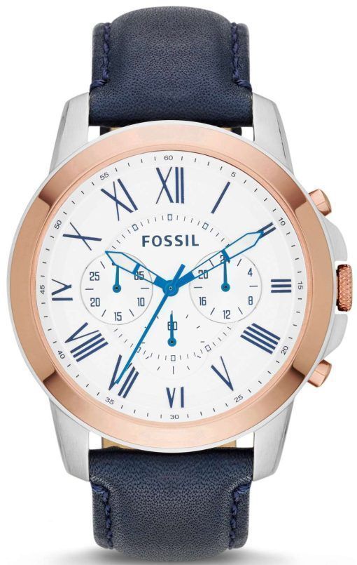 Fossil Grant Chronograph Navy Blue Leather FS4930 Mens Watch