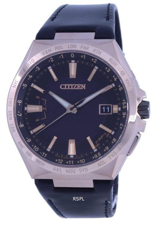 Citizen Attesa World Time Black Dial Leather Strap Eco-Drive CB0217-04E 100M Mens Watch