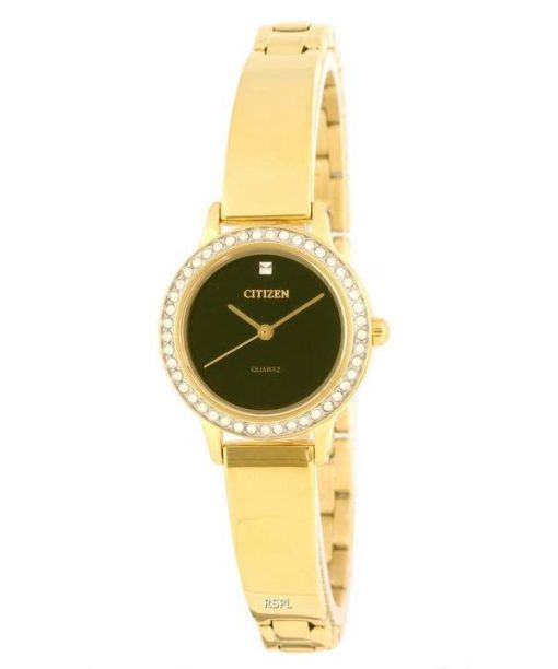 Citizen Crystal Accents Gold Tone Stainless Steel Black Dial Quartz EJ6132-55E.G Womens Watch