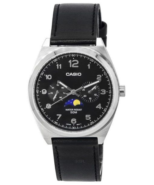Casio Standard Analog Moon Phase Black Dial Leather Strap Quartz MTP-M300L-1A MTPM300L-1 Men's Watch