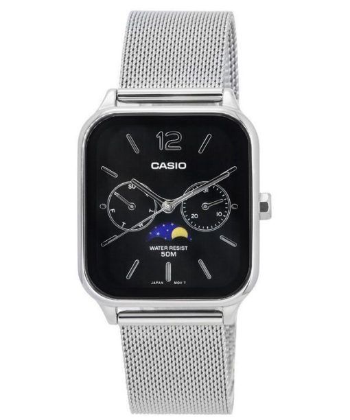 Casio Standard Analog Moon Phase Mesh Strap Black Dial Quartz MTP-M305M-1A Men's Watch