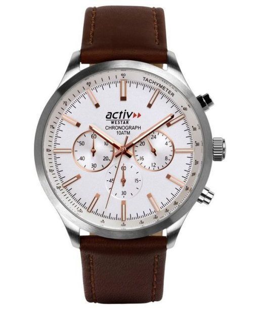 Westar Activ Chronograph Leather Strap Silver Dial Quartz 90243STN627 100M Men's Watch