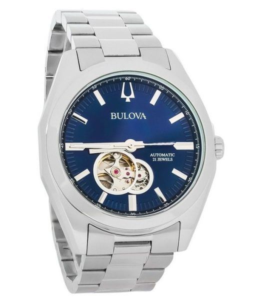 Bulova Classic Surveyor Stainless Steel Blue Open Heart Dial Automatic 96A275 Mens Watch