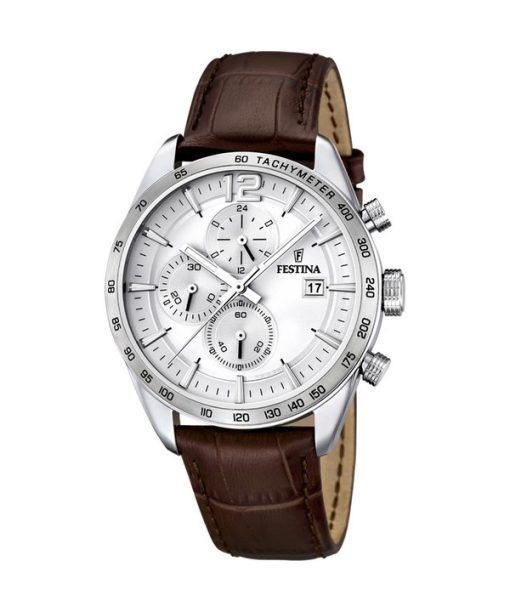 Festina Timeless Chronograph Leather Strap Silver Dial Quartz F16760-1 Mens Watch