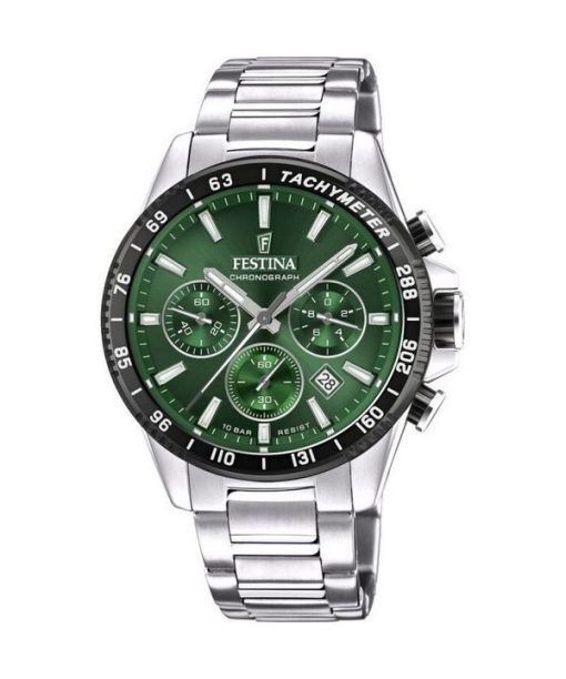 Festina Timeless Chronograph Stainless Steel Green Dial Quartz F20560-4 100M Mens Watch