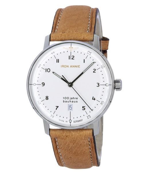 Iron Annie 100 Jahre Bauhaus Leather Strap White Dial Quartz 50461 Men's Watch