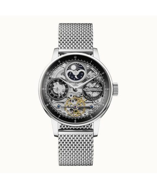 Ingersoll The Jazz Sun And Moon Phase Stainless Steel Skeleton Black Dial Automatic I07708 Men's Watch